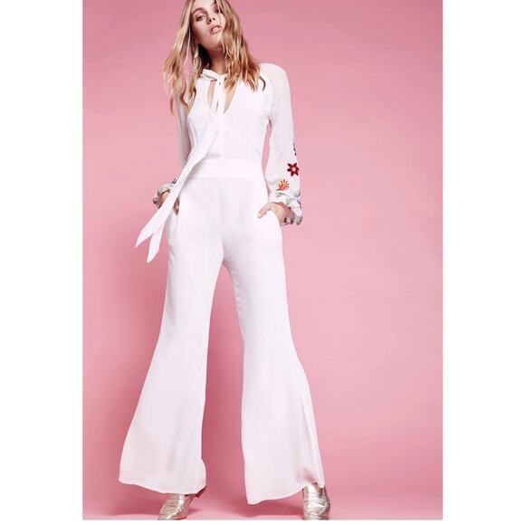 Free People Cream Embroidered Long Sleeve Jumpsuit - Picture 1 of 8